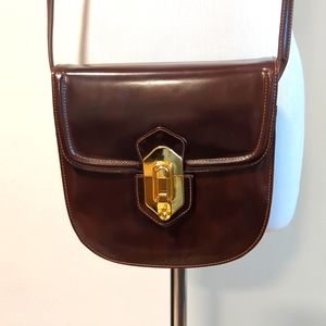 Vintage chocolate brown structured Bally box crossbody